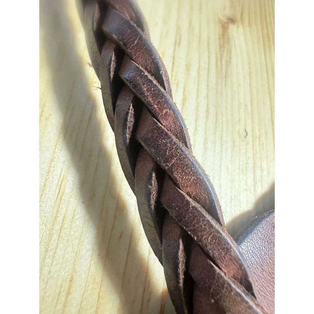Vintage Dark Brown Braided Leather Belt Brass Buckle Boho Western Rustic LG